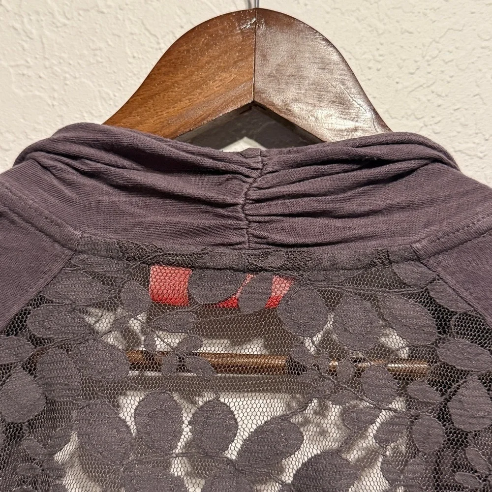 Elle Purple Gray Lace Back Open Front Cardigan Size XL Lightweight Long Sleeve